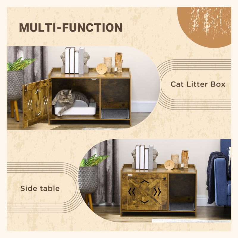Tucker Murphy Pet Litter Box Enclosure Industrial Cat Litter Box Furniture With Door And Scratching Pad Cat Washroom Storage Bench For Living Room Bedroom Hallway Rustic Brown Wayfair